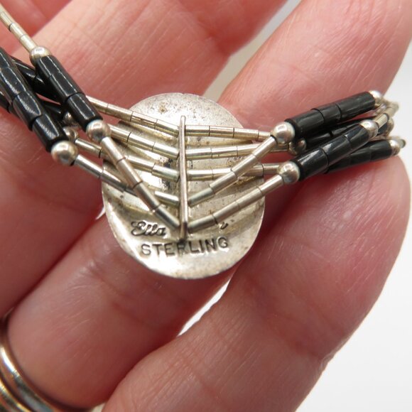 Vintage Native American Ella Peters Black Onyx Liquid Sterling  Silver Bracelet - Picture 7 of 9